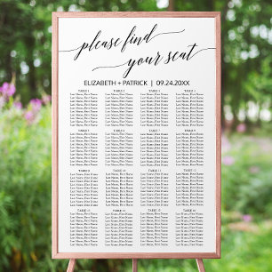 Elegant White en Black Calligraphy Seating Chart Poster