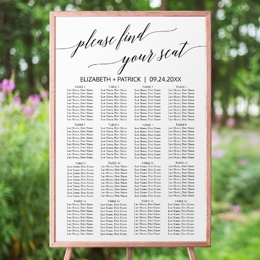 Elegant White en Black Calligraphy Seating Chart Poster