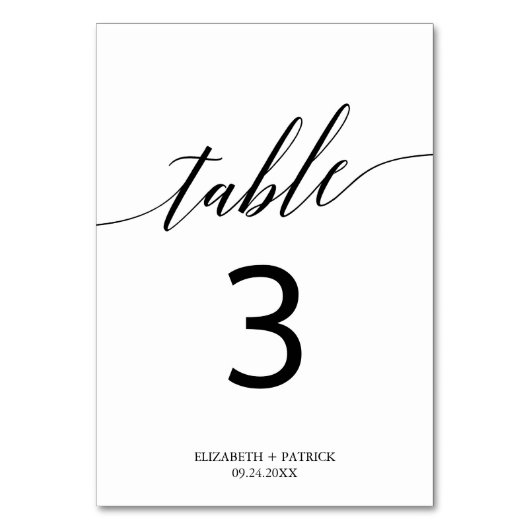 Elegant White en Black Calligraphy Table Number Kaart (Voorkant)