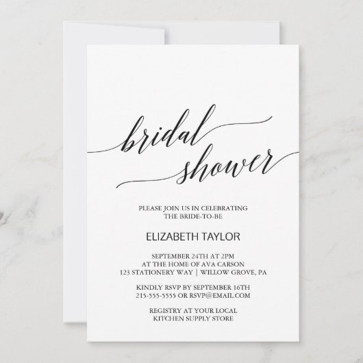 Elegant White en Black Calligraphy Vrijgezellenfee Kaart (Voorkant)