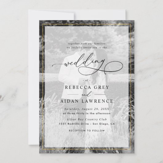 Elegant White en Black Gold Border Photo Weduwnaar Kaart (Voorkant)