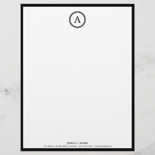 Elegant White en Black Monogram Letterhead Briefhoofd Ontwerp (Voorkant)