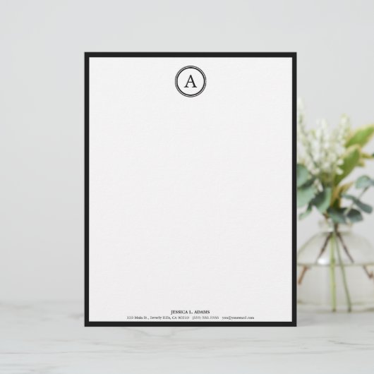 Elegant White en Black Monogram Letterhead Briefhoofd Ontwerp (Staand voorkant)