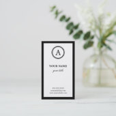 Elegant White en Black Monogram Visitekaartjes (Staand voorkant)