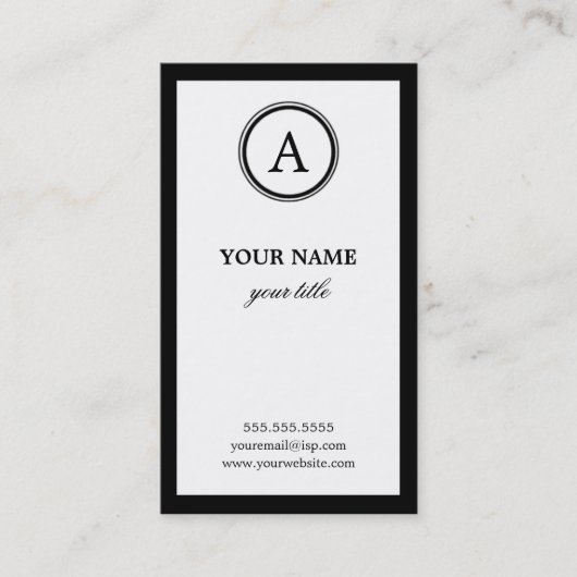Elegant White en Black Monogram Visitekaartjes (Voorkant)