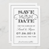 Elegant White en Black Save the Date Notice (Voorkant / Achterkant)