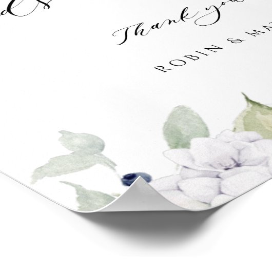 Elegant White en Blue Floral Kaarten & Gifts Sign Poster (Hoek)