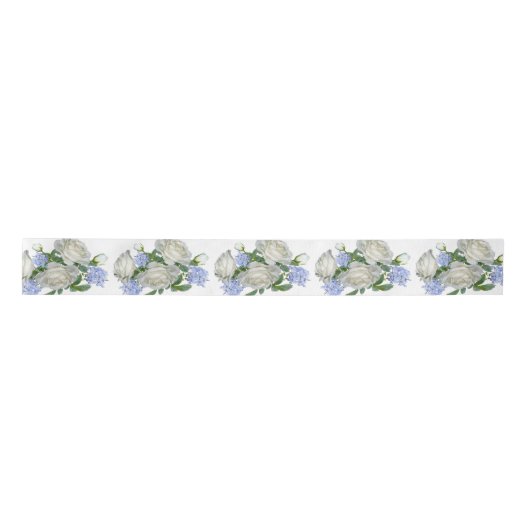 Elegant White en Blue Floral Pattern Lint (Voorkant)