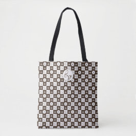 Elegant White en Brown Checkered Pattern Draagtas