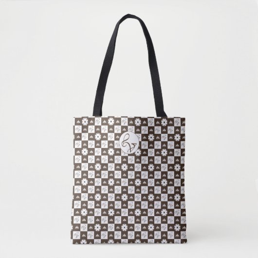 Elegant White en Brown Checkered Pattern Draagtas (Voorkant)