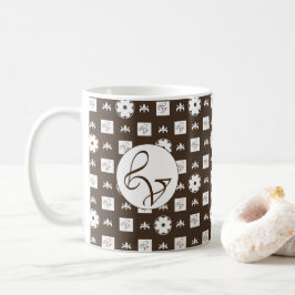 Elegant White en Brown Checkered Pattern Koffiemok