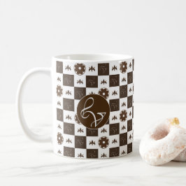 Elegant White en Brown Checkered Pattern Koffiemok
