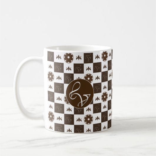 Elegant White en Brown Checkered Pattern Koffiemok (Links)