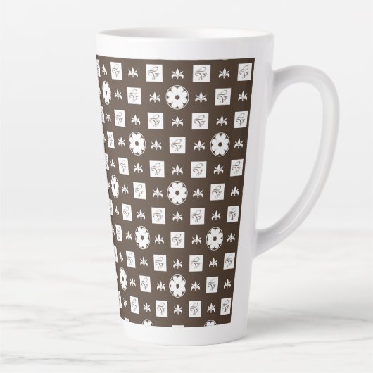 Elegant White en Brown Checkered Pattern Latte Mok (Rechts)