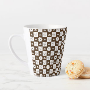 Elegant White en Brown Checkered Pattern Latte Mok