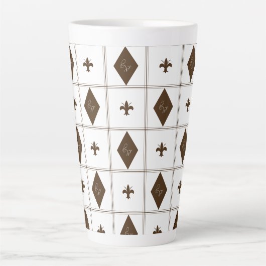 Elegant White en Brown Checkered Pattern Latte Mok (Voorkant)