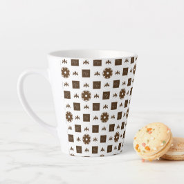 Elegant White en Brown Checkered Pattern Latte Mok