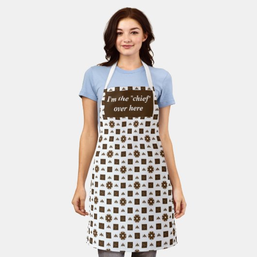 Elegant White en Brown Checkered Pattern Schort (Gedragen)