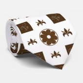 Elegant White en Brown Checkered Pattern Stropdas (Opgerold)