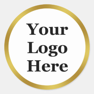 Elegant White en Faux Gold Uw Logo hier Ronde Sticker