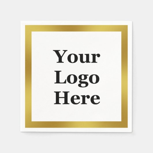 Elegant White en Faux Gold Uw Logo hier Servet (Voorkant)