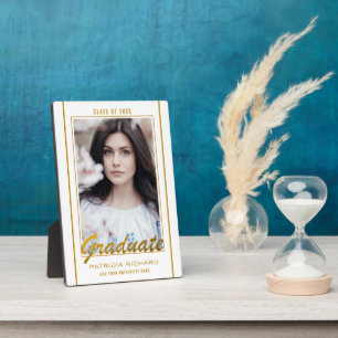 Elegant White en Gold Afstuderen Photo Keepomwille Fotoplaat
