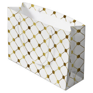 Elegant White en Gold Dot Grid Groot Cadeauzakje