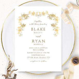 Elegant White en Gold Enchanding Wedding Kaart