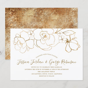Elegant White en Gold Floral Modern Wedding Kaart