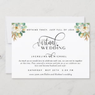 Elegant White en Gold Floral Virtual Wedding Invi Kaart