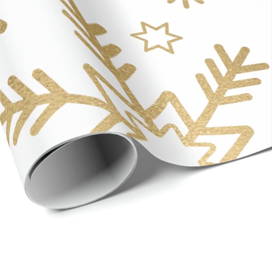 Elegant White en Gold Foil Snowflakes kerst Cadeaupapier (Rol Hoek)