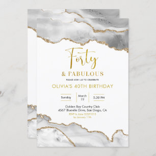 Elegant White en Gold Forty and Fabulous Kaart