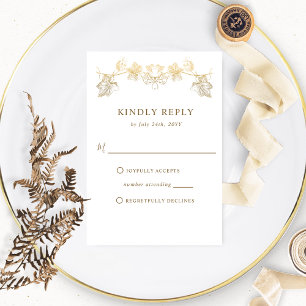 Elegant White en Gold Gilded Leaves, Wedding RSVP