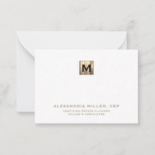 Elegant White en Gold Initiaal Logo Notitiekaartje