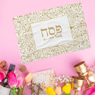 Elegant White en Gold Jewish Passover Theedoek