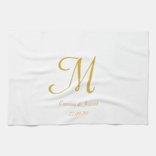 Elegant White en Gold Monogram Name Theedoek