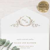 Elegant White en Gold Monogram Weddenschap met RSV All In One Uitnodiging
