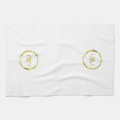 Elegant White en Gold Monogramed Text Theedoek (Horizontaal)