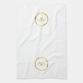 Elegant White en Gold Monogramed Text Theedoek (Verticaal)