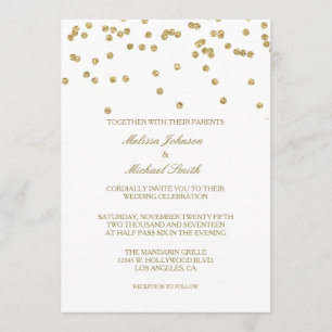 Elegant White en Gold Polka-stippen Confetti Weddi Kaart