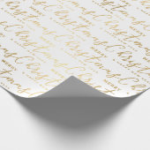Elegant White en Gold Script Merry-kersttekst Cadeaupapier (Hoek)