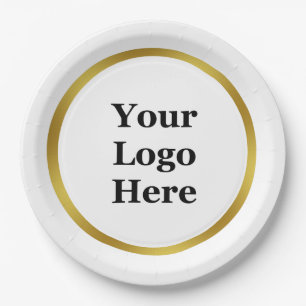 Elegant White en Gold Uw Logo hier Papieren Bordje