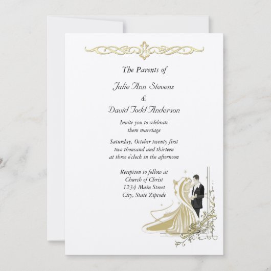 Elegant White en Gold Wedding Invitation Kaart (Voorkant)