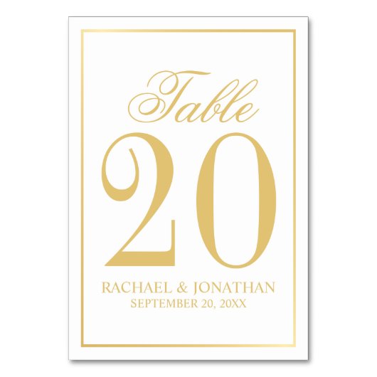 Elegant White en Gold Wedding Table Number Kaart (Voorkant)