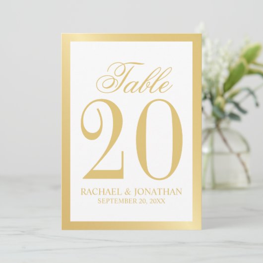 Elegant White en Gold Wedding Table Number Programma (Staand voorkant)