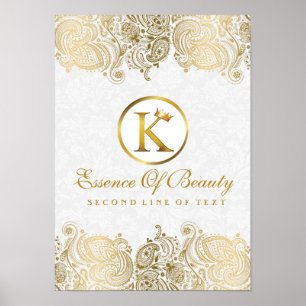 Elegant White en Golden Paisley Lace Poster