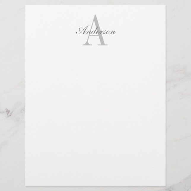 Elegant White en Gray Monogram Briefhoofd (Voorkant)