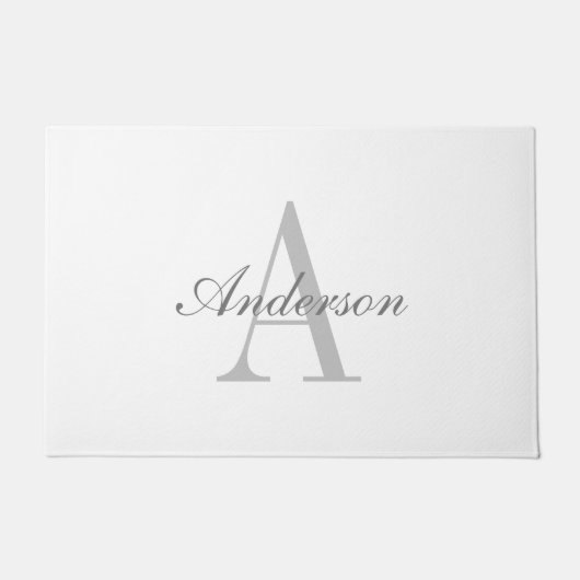 Elegant White en Gray Monogram Deurmat (Voorkant)