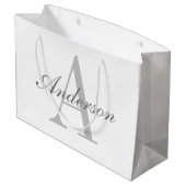 Elegant White en Gray Monogram Groot Cadeauzakje (Achterkant Gekanteld)