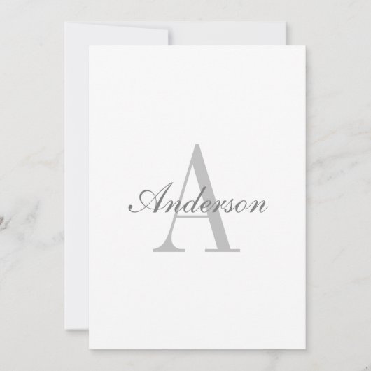Elegant White en Gray Monogram Kaart (Voorkant)